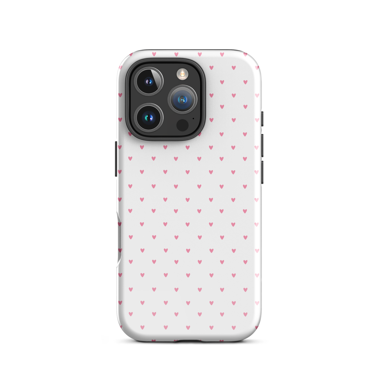 Phone Case for iPhone with heart-dot pattern, featuring tiny red hearts on a bold background. Minimalist and stylish accessory.