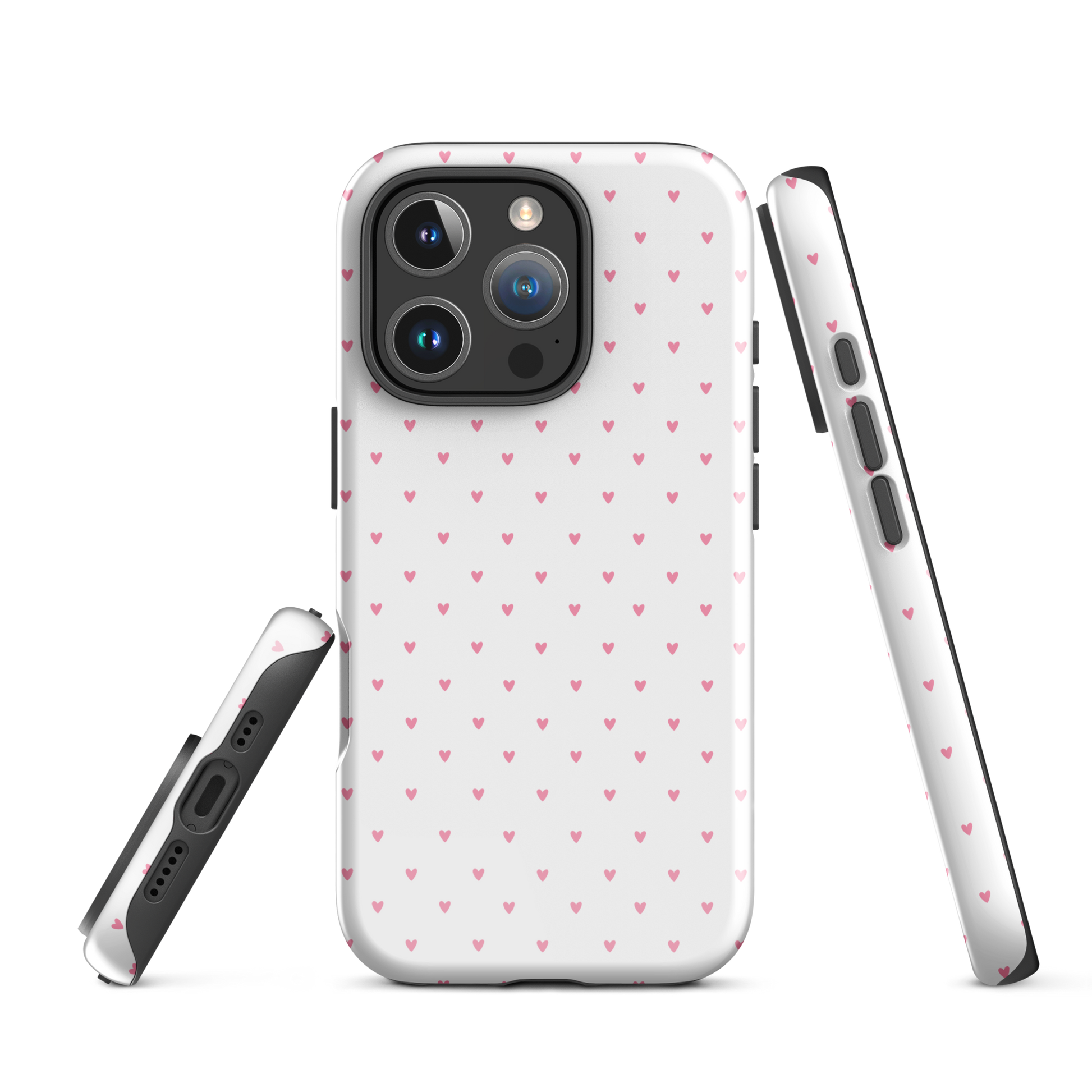 Phone Case for iPhone with heart-dot pattern in playful polka-dot style, featuring tiny heart prints on a bold background.