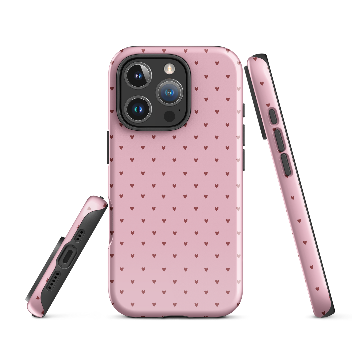 Phone Case for iPhone with heart-dot pattern, cute pink design