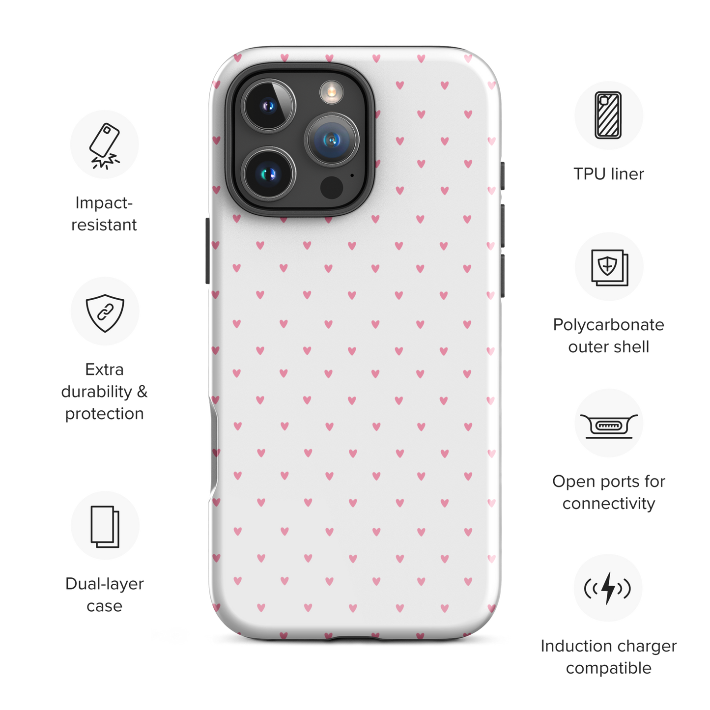 Phone Case for iPhone with Heart-Dot Pattern, featuring cute heart design in polka-dot style. Stylish, modern, and protective case.
