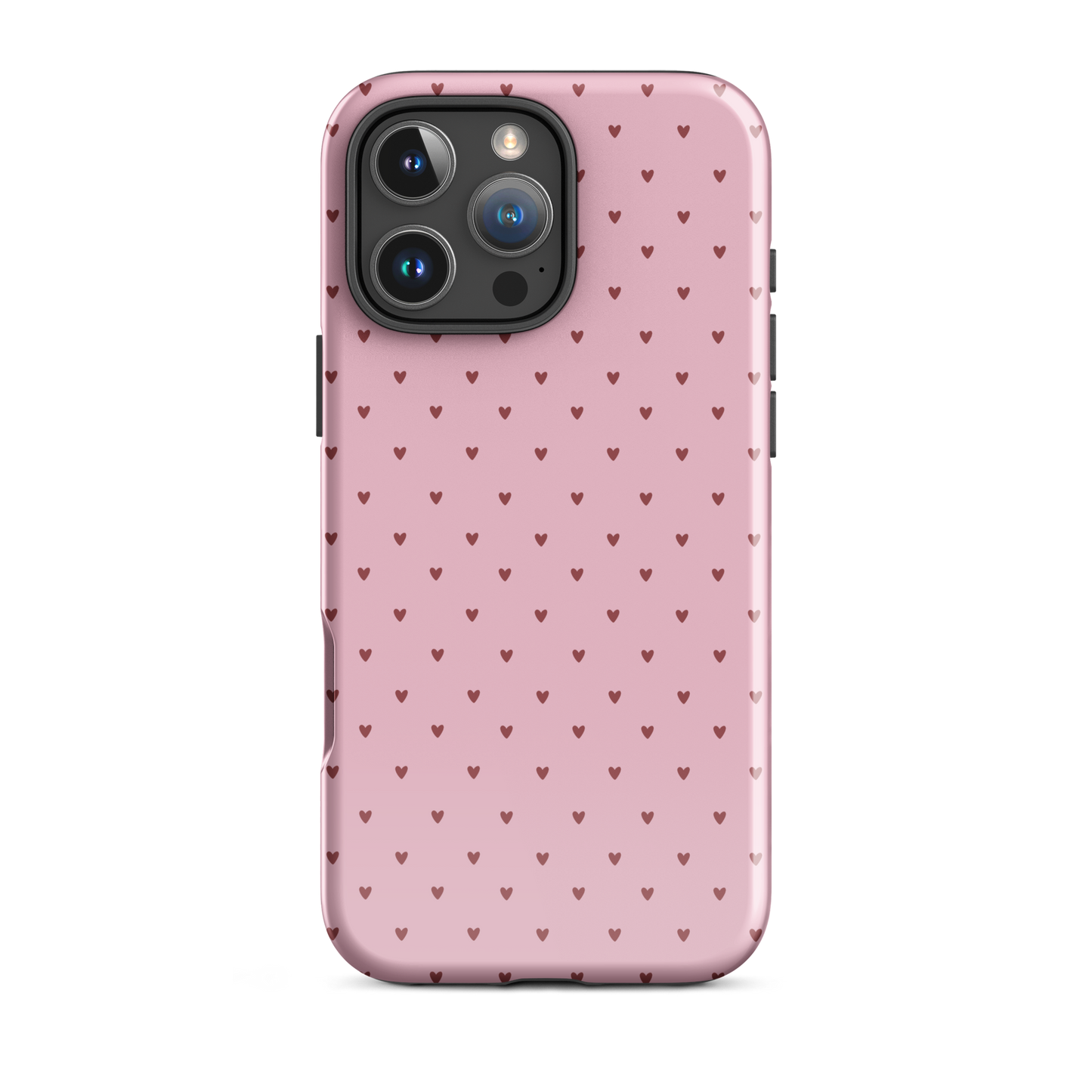 Phone Case for iPhone with heart-dot pattern, pink background, stylish and minimalist design, cute hearts, polka-dot style