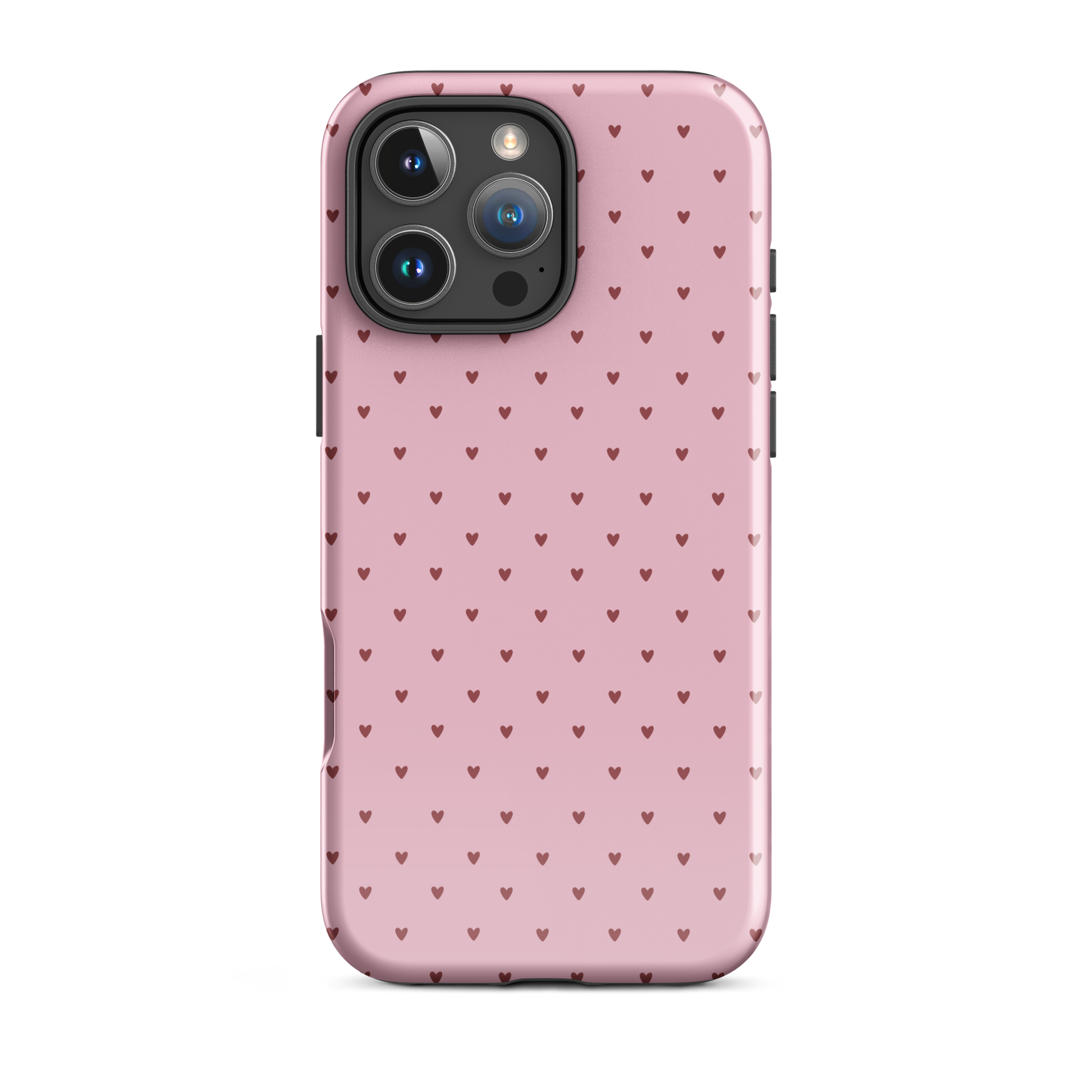 Phone Case for iPhone with heart-dot pattern, pink background, stylish and minimalist design, cute hearts, polka-dot style