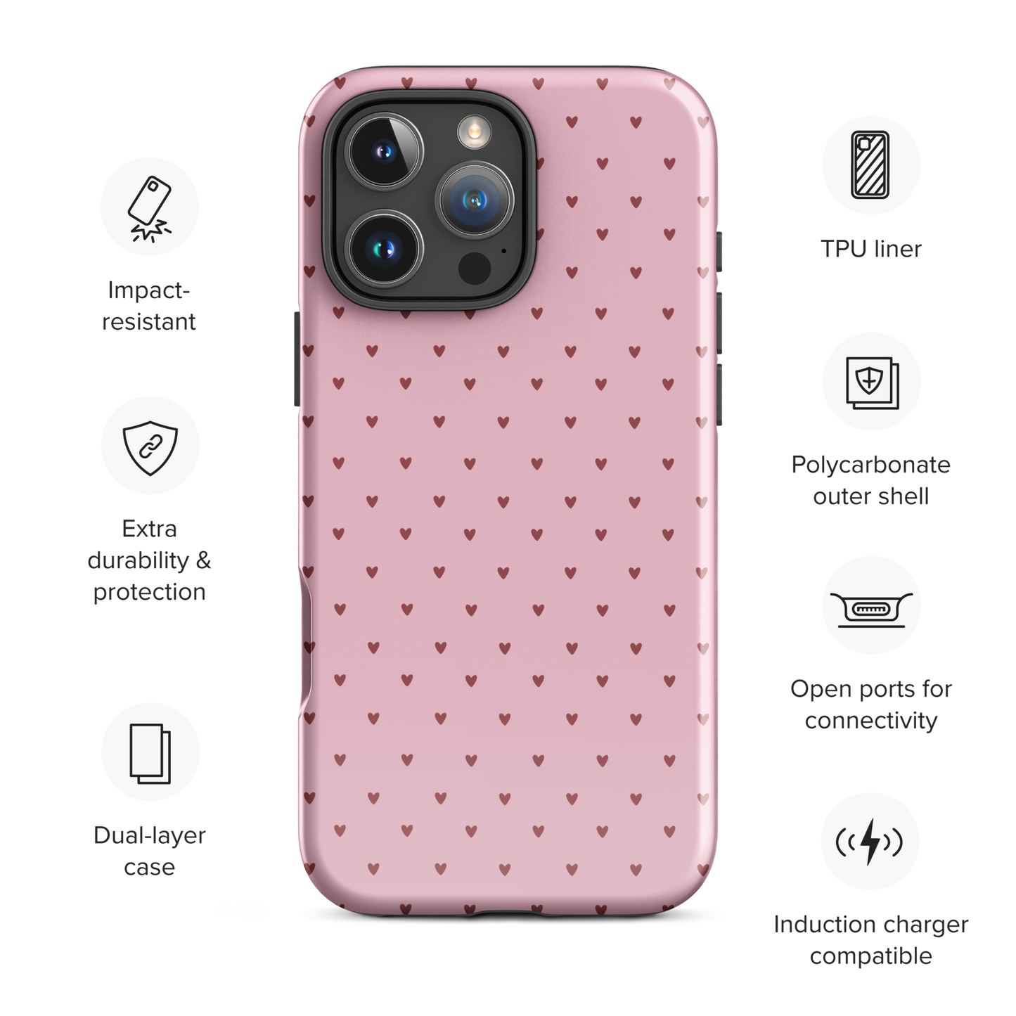 Phone Case for iPhone with heart-dot pattern in polka-dot style, providing minimalist charm and protection for your device.