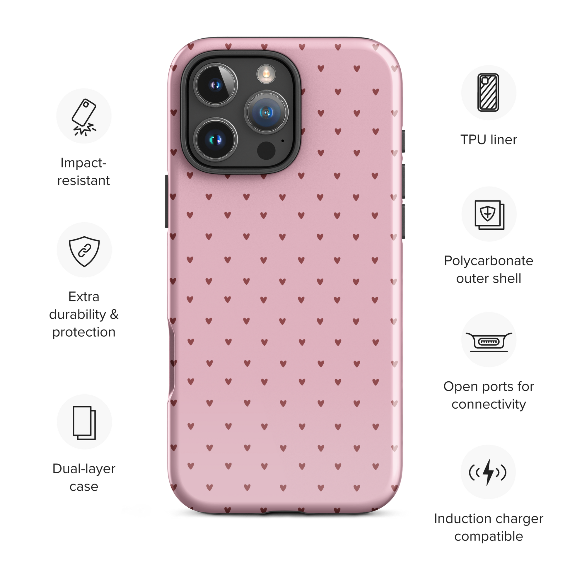 Phone Case for iPhone with heart-dot pattern in polka-dot style, providing minimalist charm and protection for your device.