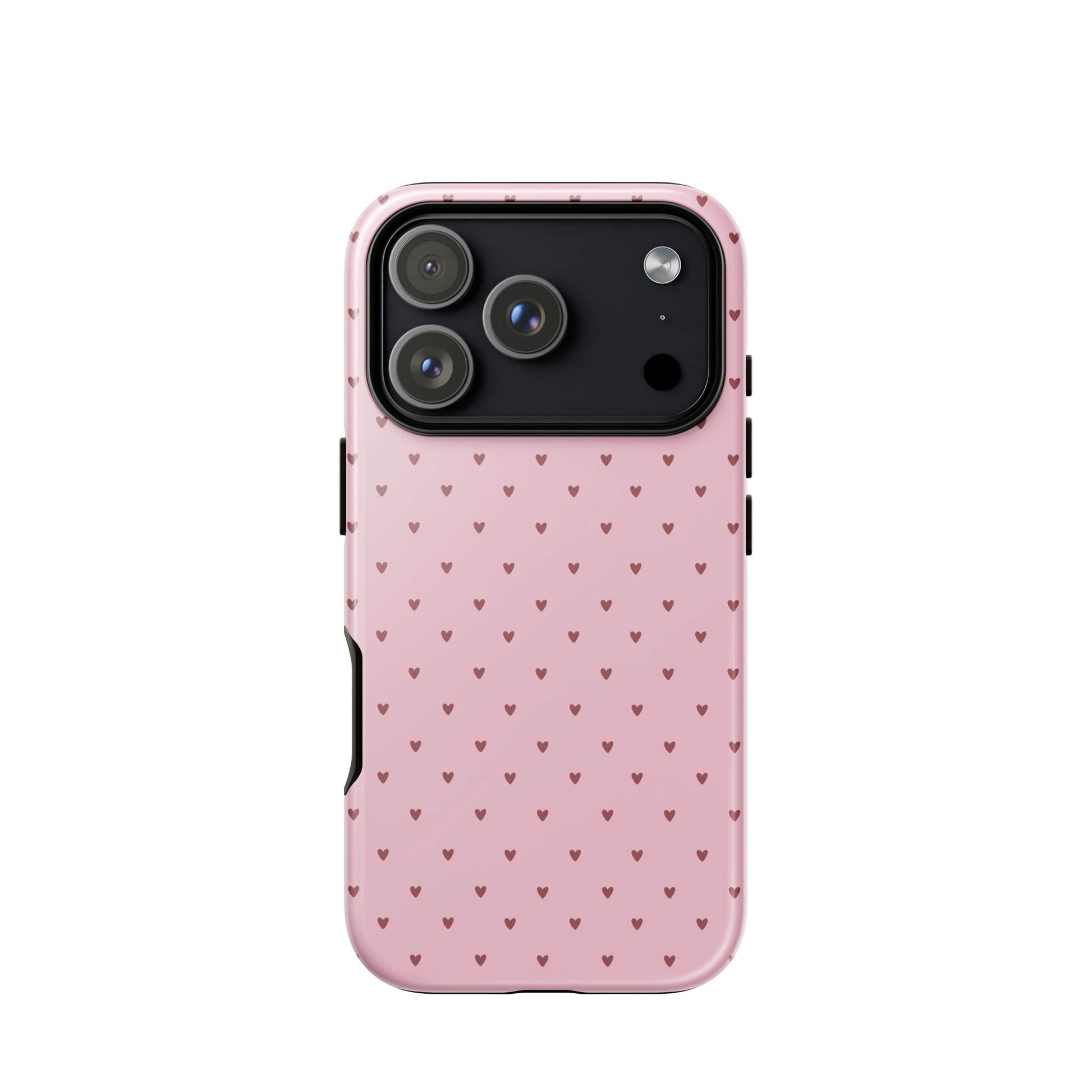 Phone Case for iPhone with heart-dot pattern, featuring cute small hearts on a pink background, playful and stylish design.