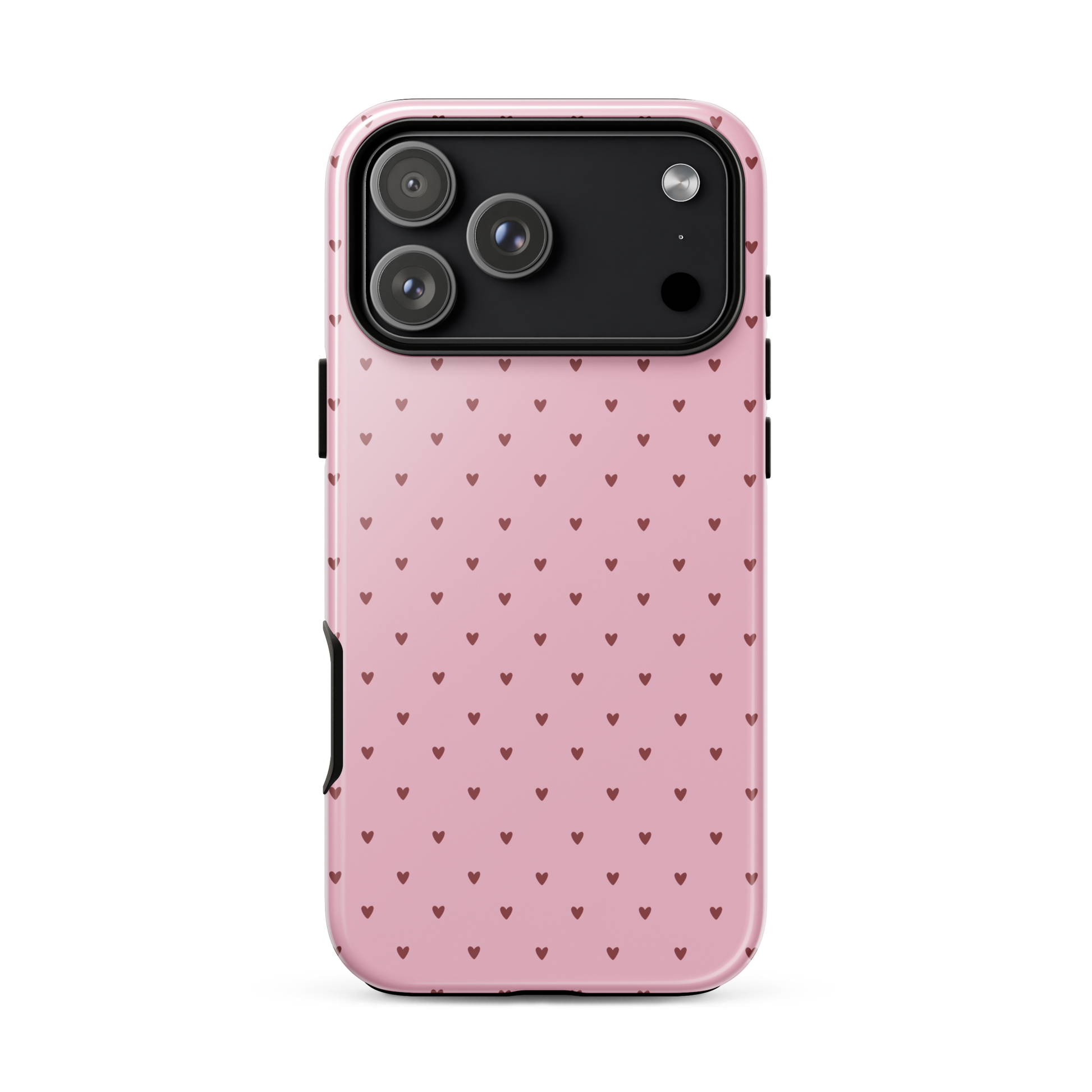 Phone Case for iPhone with heart-dot pattern, pink background, playful design, minimalist yet stylish accessory featuring cute heart dots.