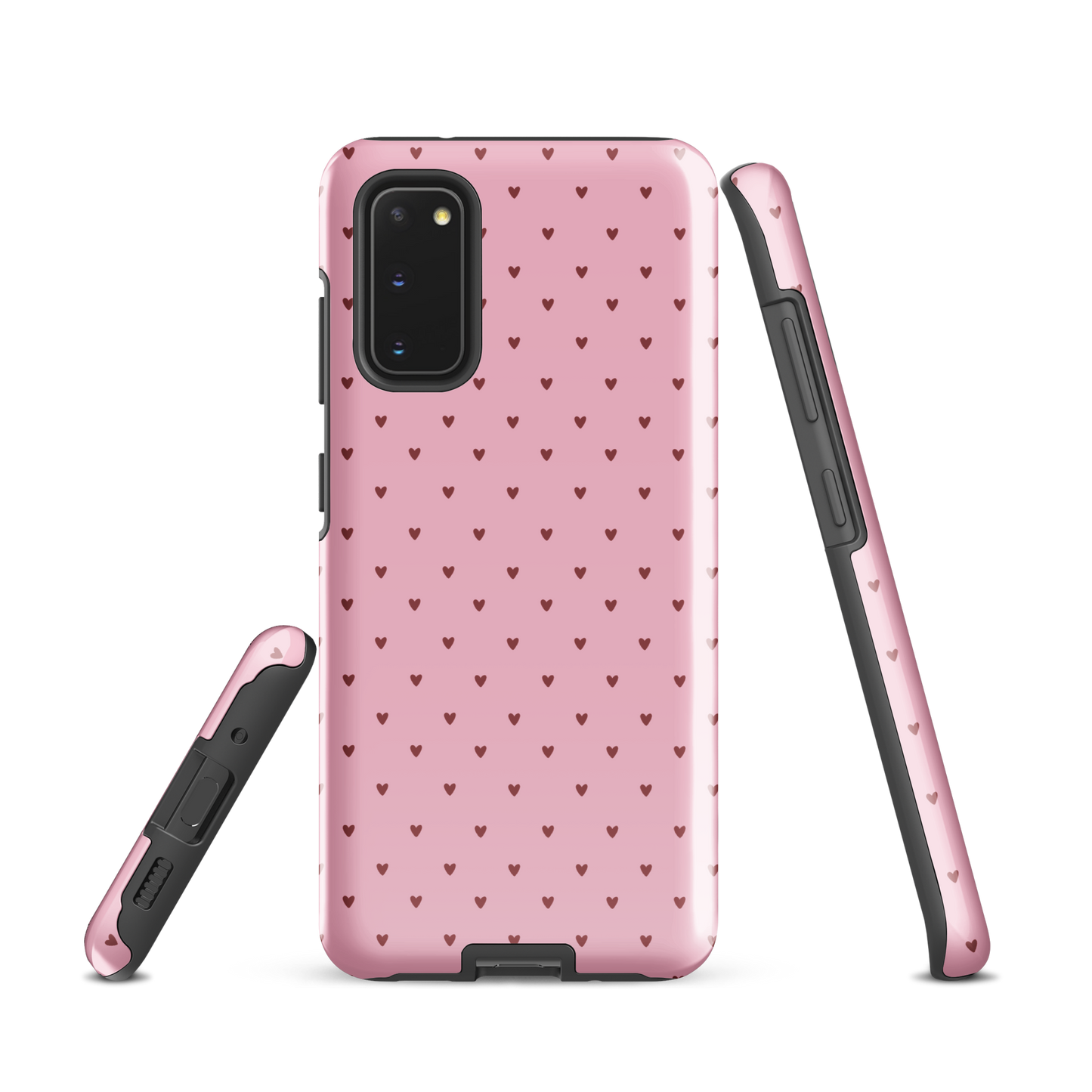 Phone Case for Samsung Galaxy with heart-dot pattern design, showcasing cute and stylish pink background with tiny hearts pattern.