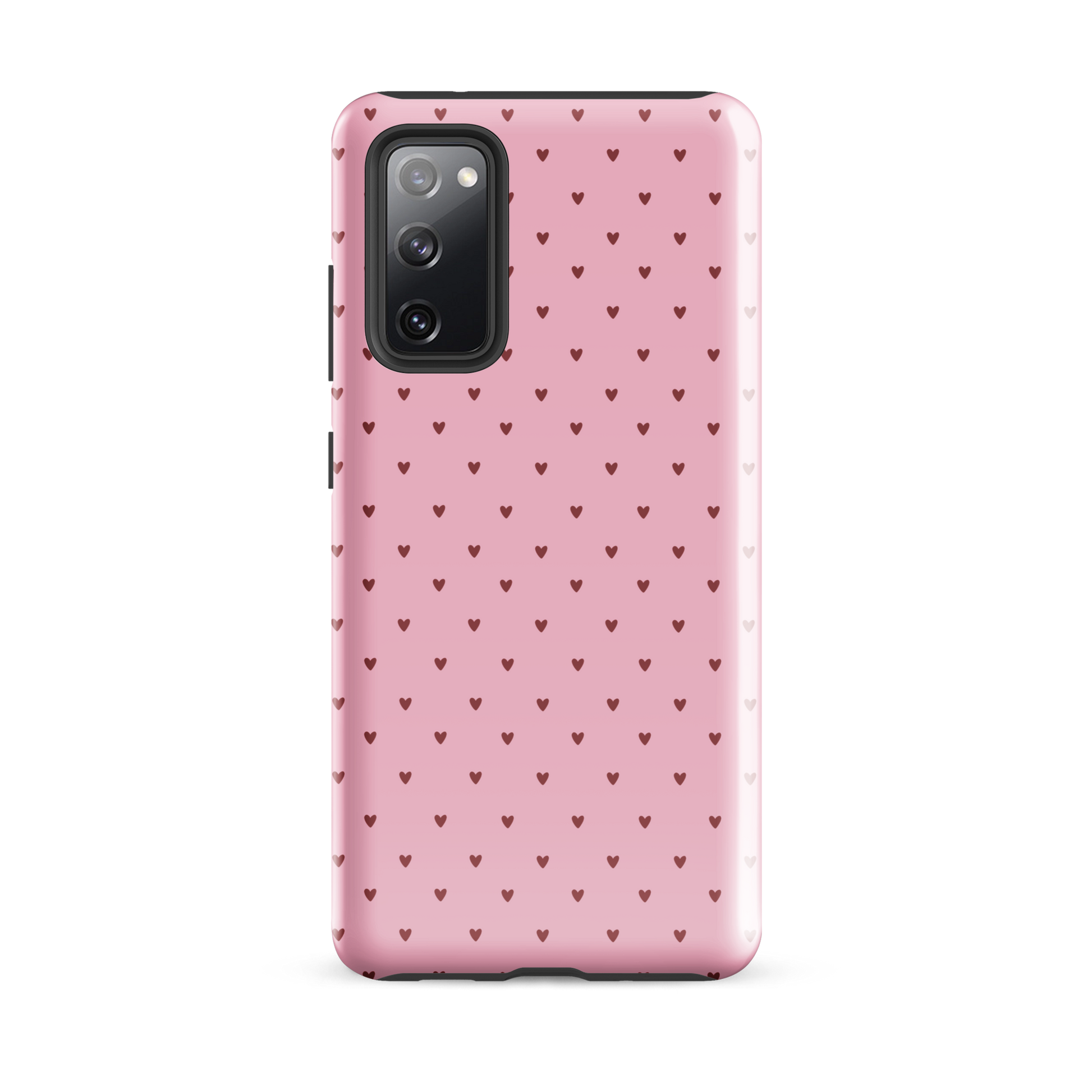 Phone Case for Samsung Galaxy with heart-dot pattern, playful polka-dot design on a pink background.