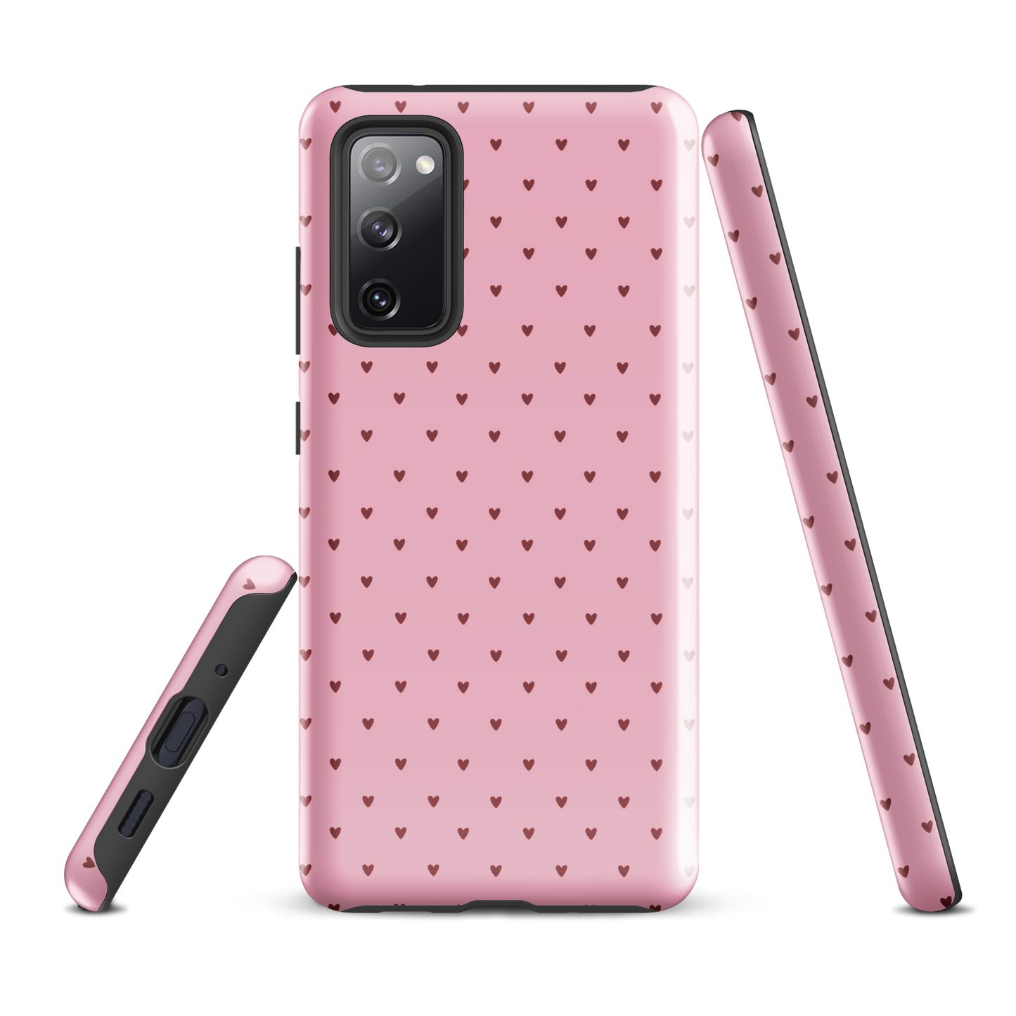 Phone Case for Samsung Galaxy with heart-dot pattern in pink, featuring cute modern design for stylish, minimalist protection.