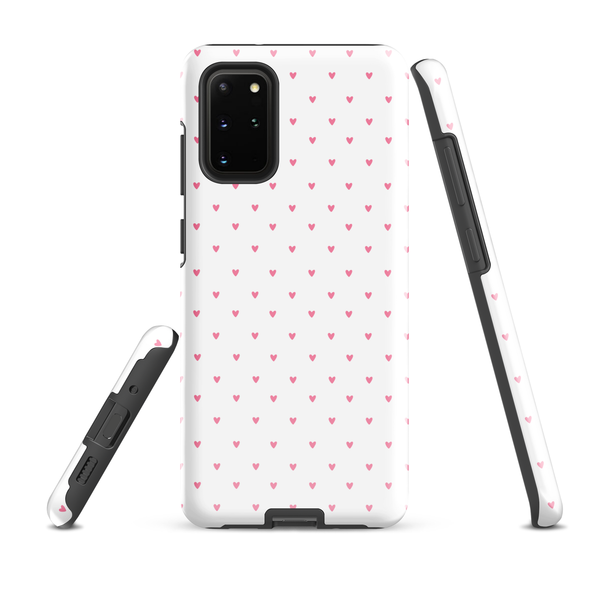 Phone Case for Samsung Galaxy with heart-dot pattern featuring playful pink hearts on a sleek, modern design.