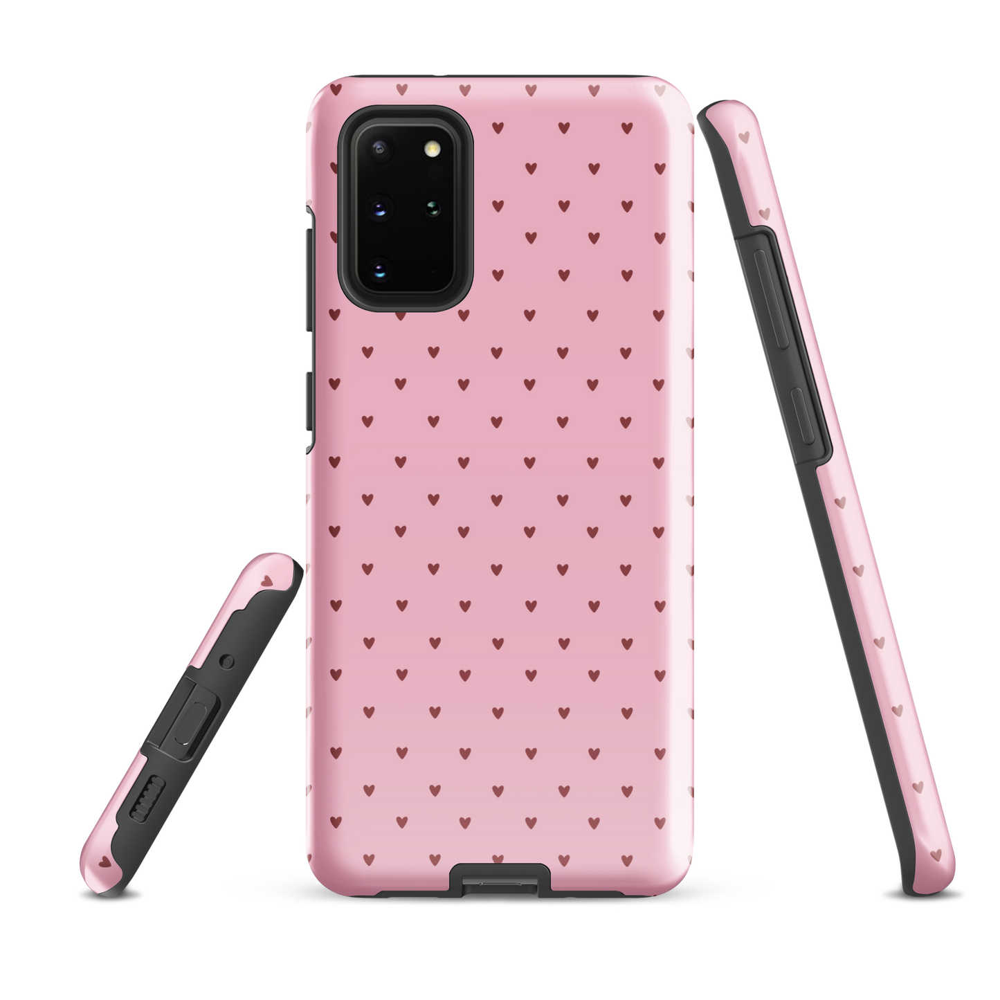 Phone Case for Samsung Galaxy with heart-dot pattern, pink background, playful and stylish design.