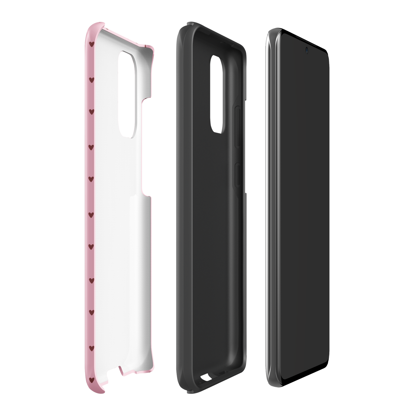 Phone Case for Samsung Galaxy with Heart-Dot Pattern featuring cute hearts on a bold background, removed to show multiple layers.