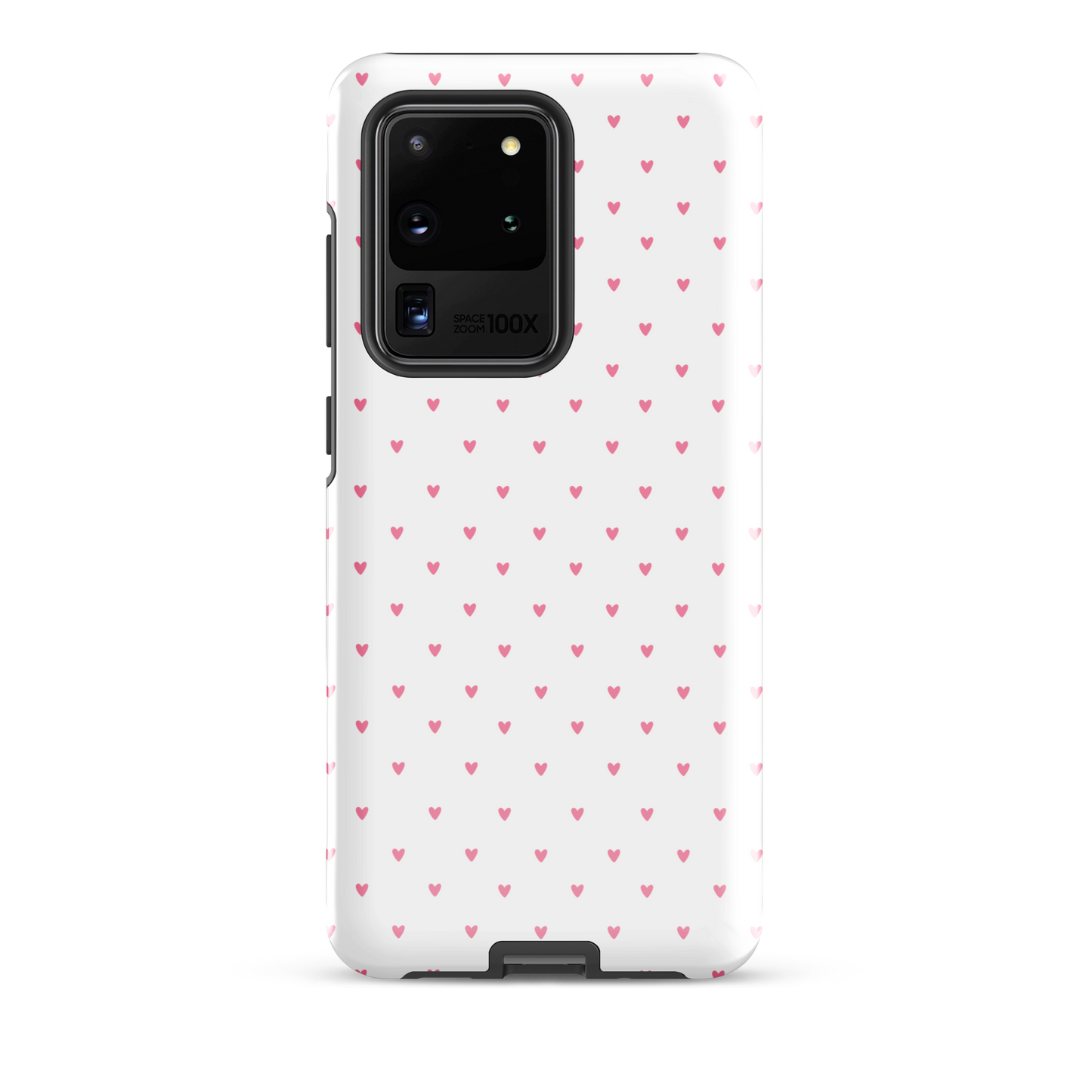 Phone Case for Samsung Galaxy with heart-dot pattern design, featuring playful tiny hearts on a sleek white background.