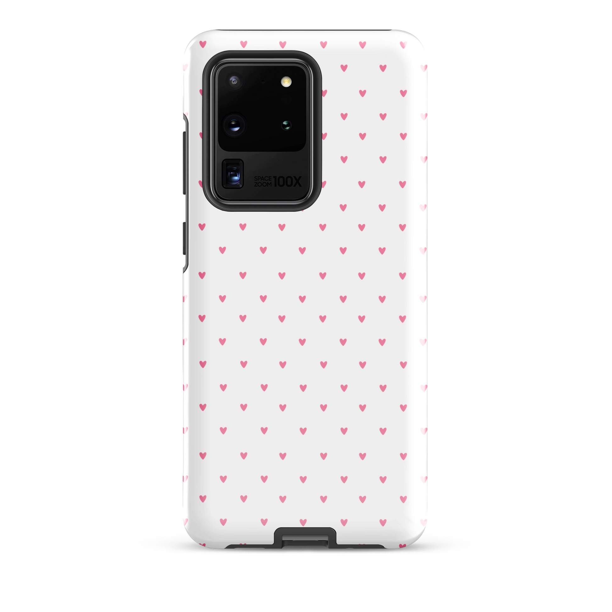 Phone Case for Samsung Galaxy with heart-dot pattern design, featuring playful tiny hearts on a sleek white background.