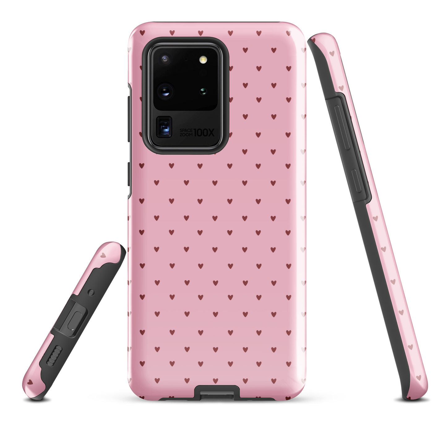 Phone Case for Samsung Galaxy with heart-dot pattern, playful pink background