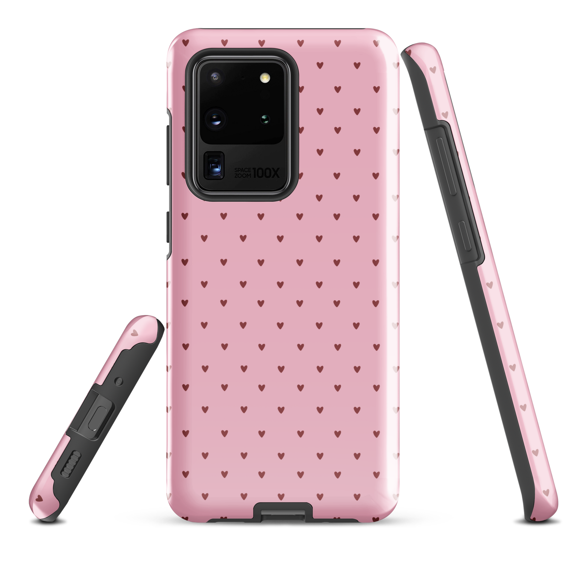 Phone Case for Samsung Galaxy with heart-dot pattern, playful pink background