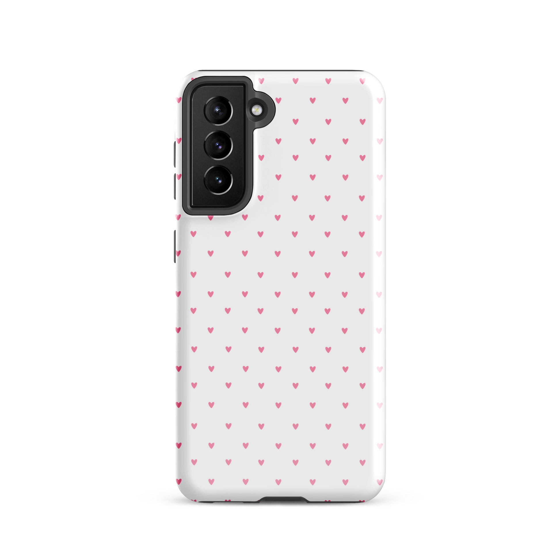 Phone Case for Samsung Galaxy with heart-dot pattern, white background, playful polka-dot design, stylish and cute accessory.