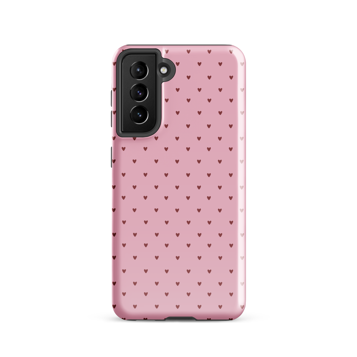 Phone Case for Samsung Galaxy with heart-dot pattern on a pink background, offering a cute and stylish design for modern accessories.