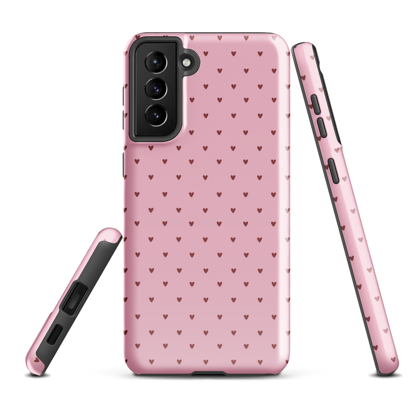 Phone Case for Samsung Galaxy with heart-dot pattern, playful polka-dot design on a bold pink background.