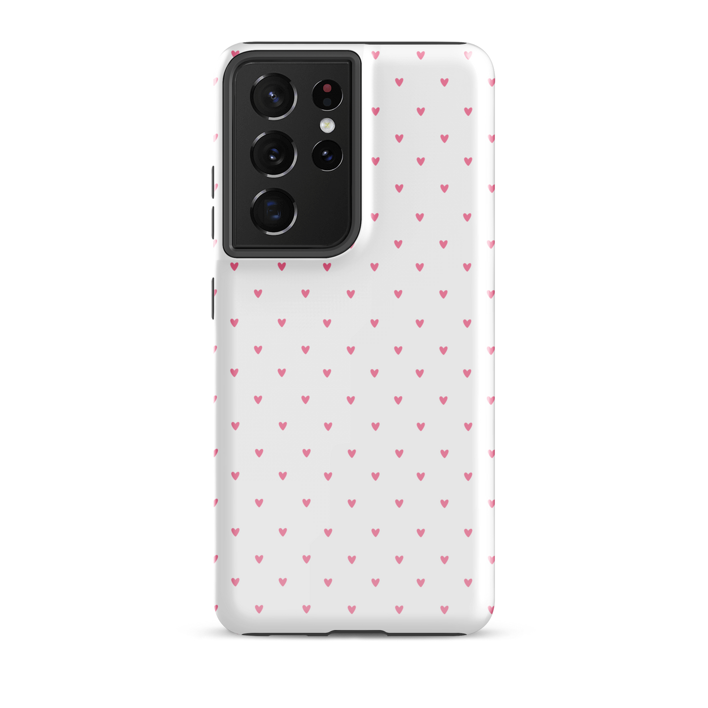 Phone Case for Samsung Galaxy Heart-Dot Pattern with playful hearts on a bold pink background, modern minimalist style.