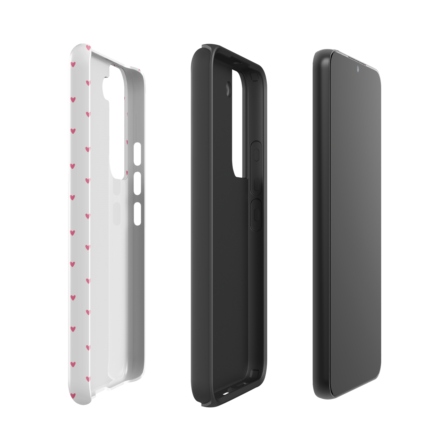 Phone Case for Samsung Galaxy featuring heart-dot pattern in white with playful design, showcasing minimalist and cute style.
