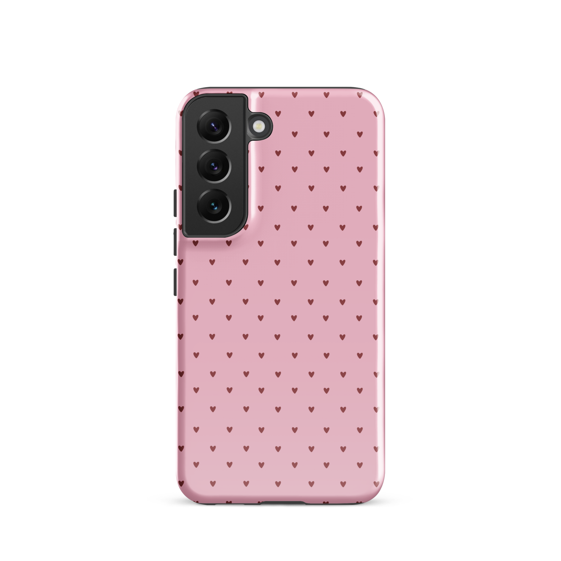 Phone Case for Samsung Galaxy with Heart-Dot Pattern, playful and stylish design with tiny hearts on a pink background.