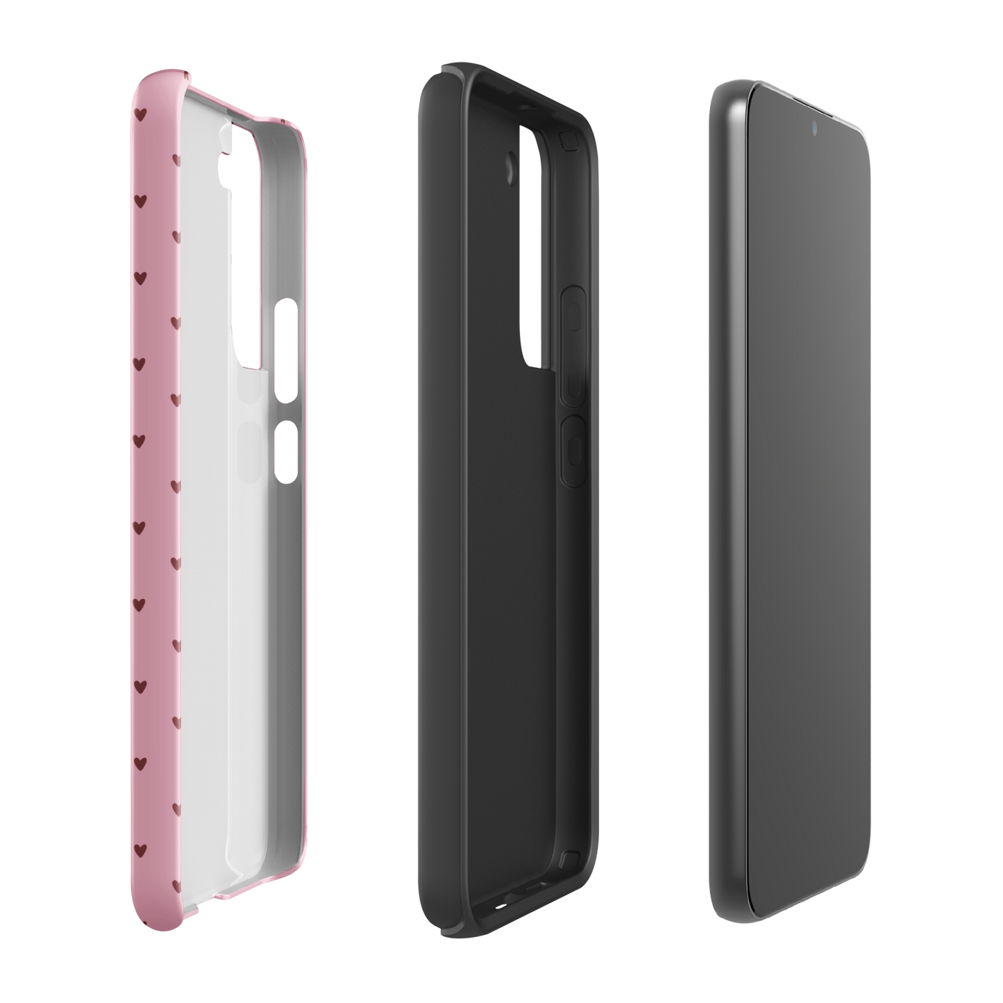 Phone Case for Samsung Galaxy with heart-dot pattern in pink, showcasing stylish minimalist design.