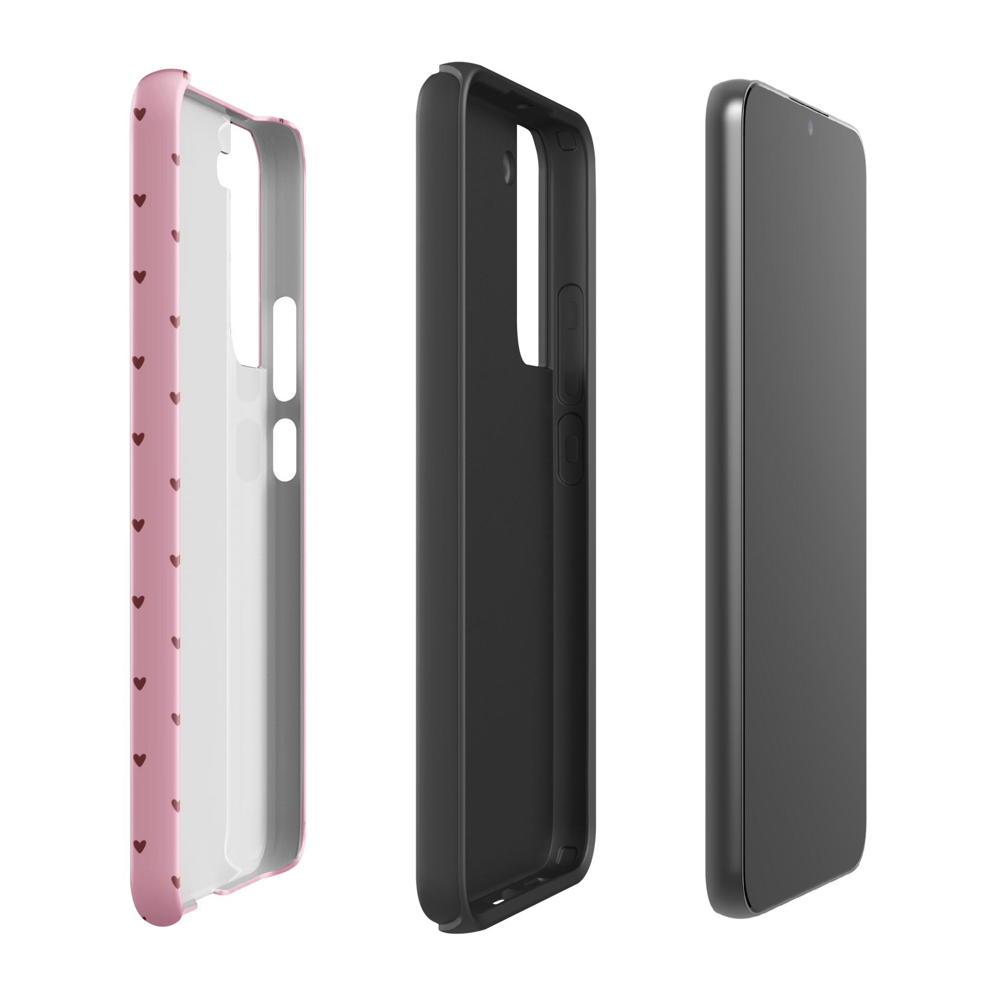 Phone Case for Samsung Galaxy with heart-dot pattern in pink, showcasing stylish minimalist design.