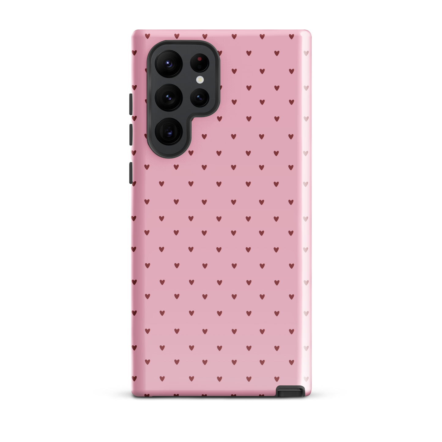 Phone Case for Samsung Galaxy with playful heart-dot pattern, pink background, minimalist yet stylish design for your device.