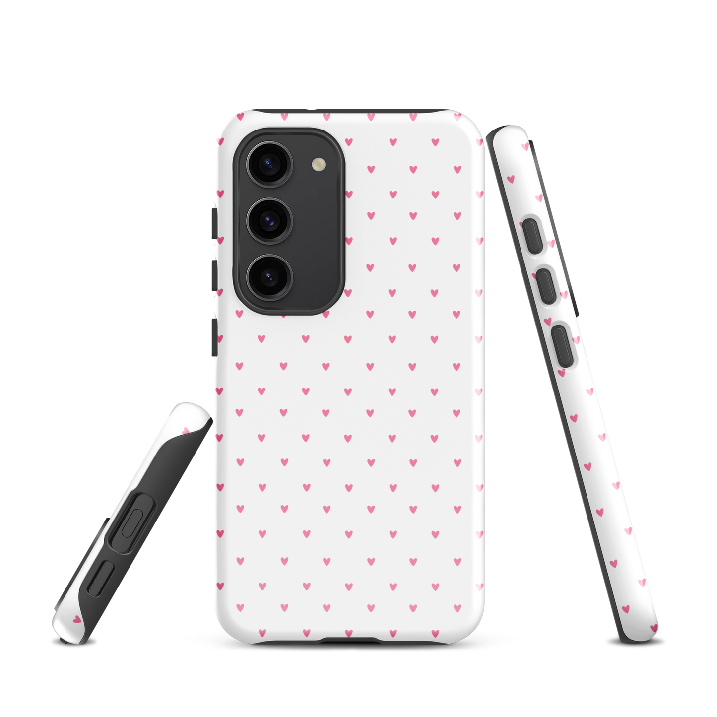 Phone Case for Samsung Galaxy with Heart-Dot Pattern, playful polka-dot design, minimalist style with tiny hearts on a bold background