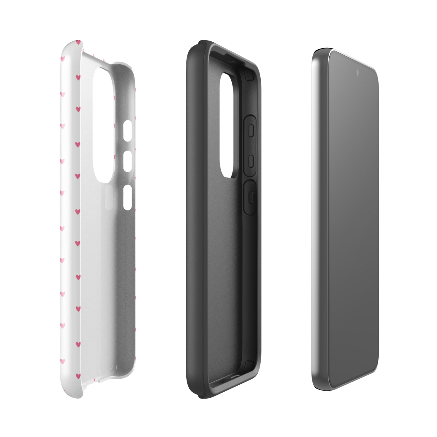 Phone Case for Samsung Galaxy with Heart-Dot Pattern in three-piece design showcasing the playful polka-dot style for modern charm.