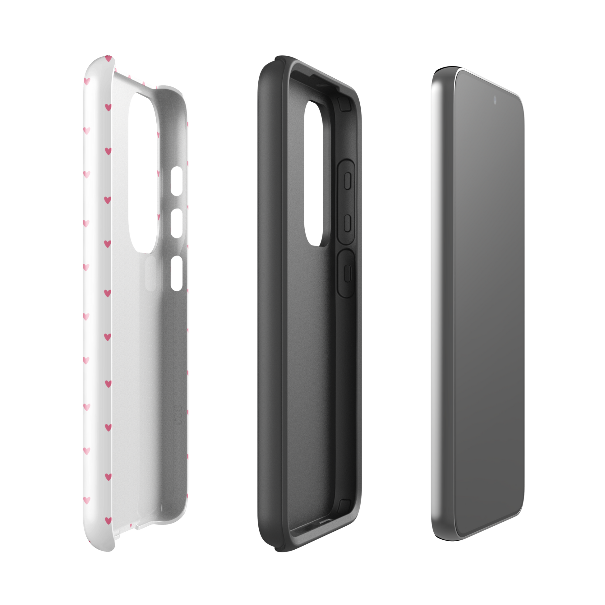 Phone Case for Samsung Galaxy with Heart-Dot Pattern in three-piece design showcasing the playful polka-dot style for modern charm.