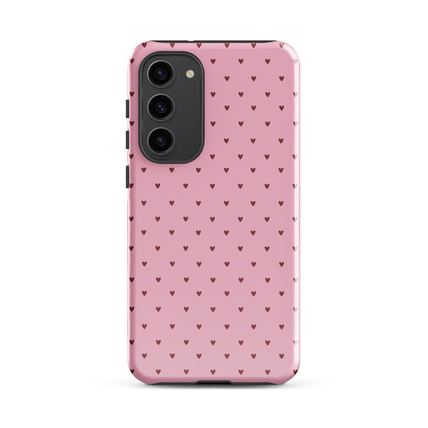 Phone Case for Samsung Galaxy with heart-dot pattern, playful polka-dot design on bold pink background, cute and modern accessory