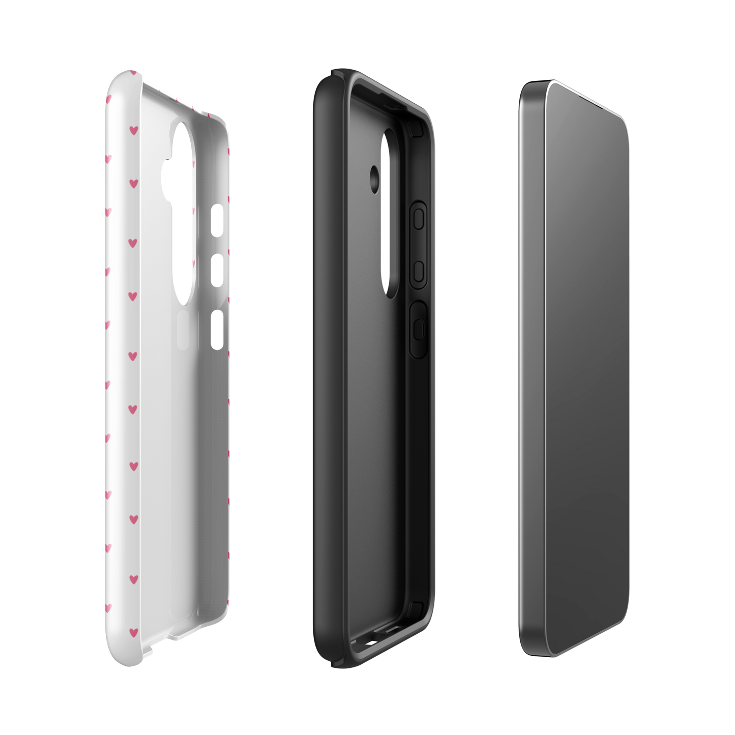 Phone Case for Samsung Galaxy with Heart-Dot Pattern showcasing playful polka-dot heart design, minimalist style, and protective features.