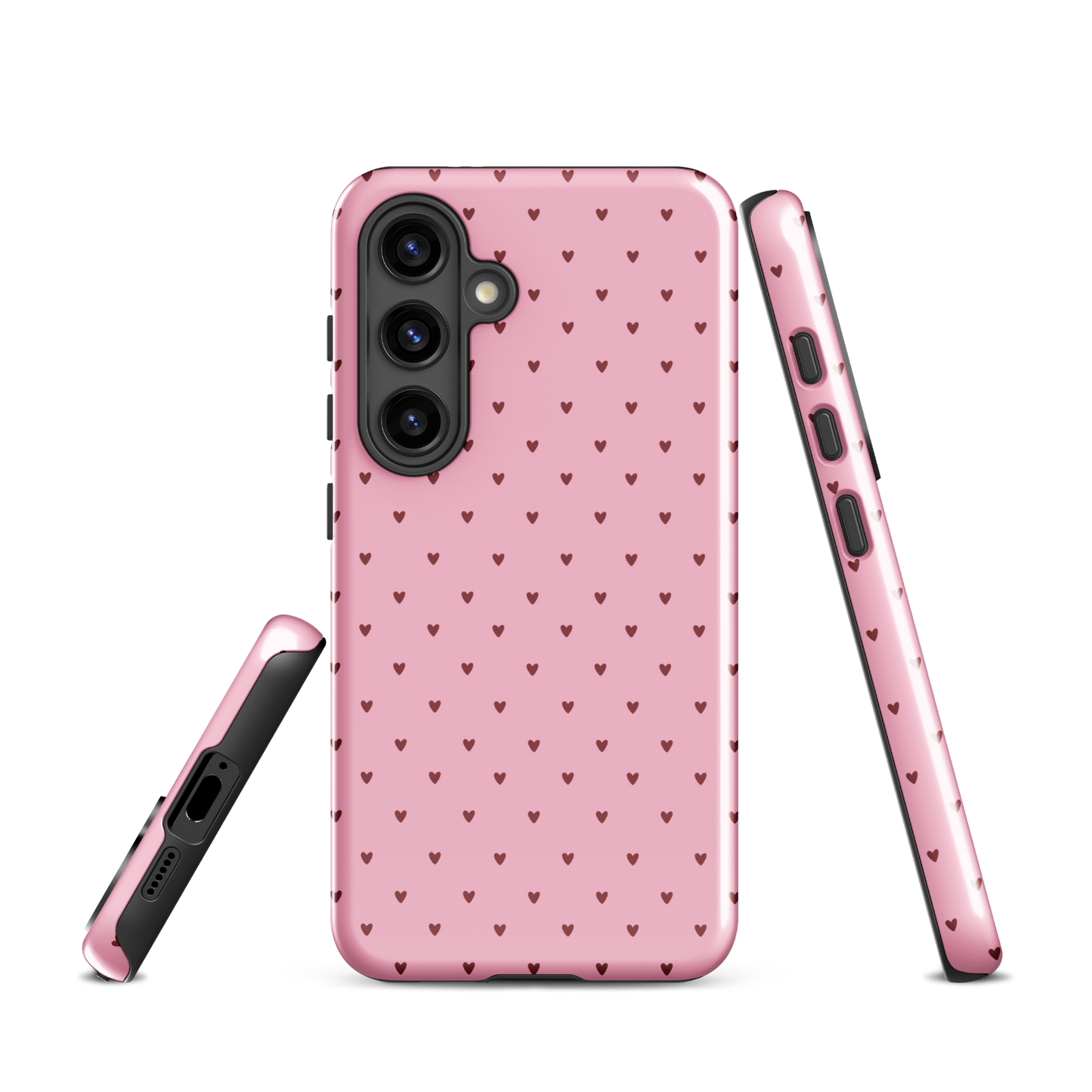 Phone Case for Samsung Galaxy with heart-dot pattern on pink background, cute and modern protective case design.