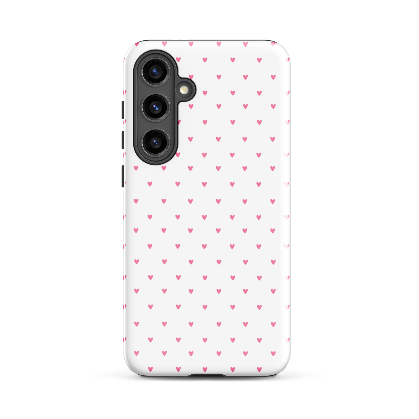 Phone Case for Samsung Galaxy with playful heart-dot pattern, white background, capturing a blend of cute and modern style.