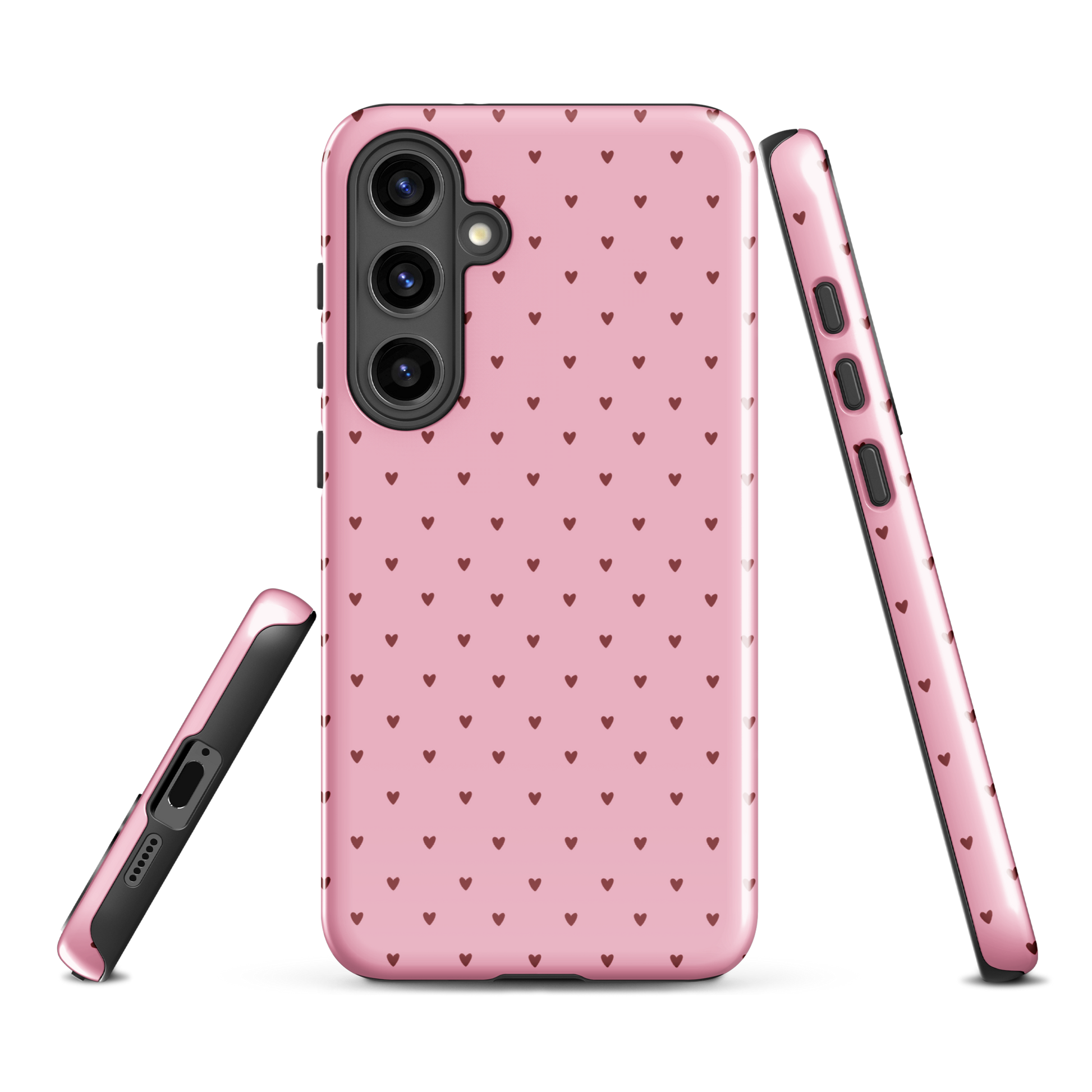 Phone Case for Samsung Galaxy with heart-dot pattern design, pink background featuring playful hearts adding charm and style.