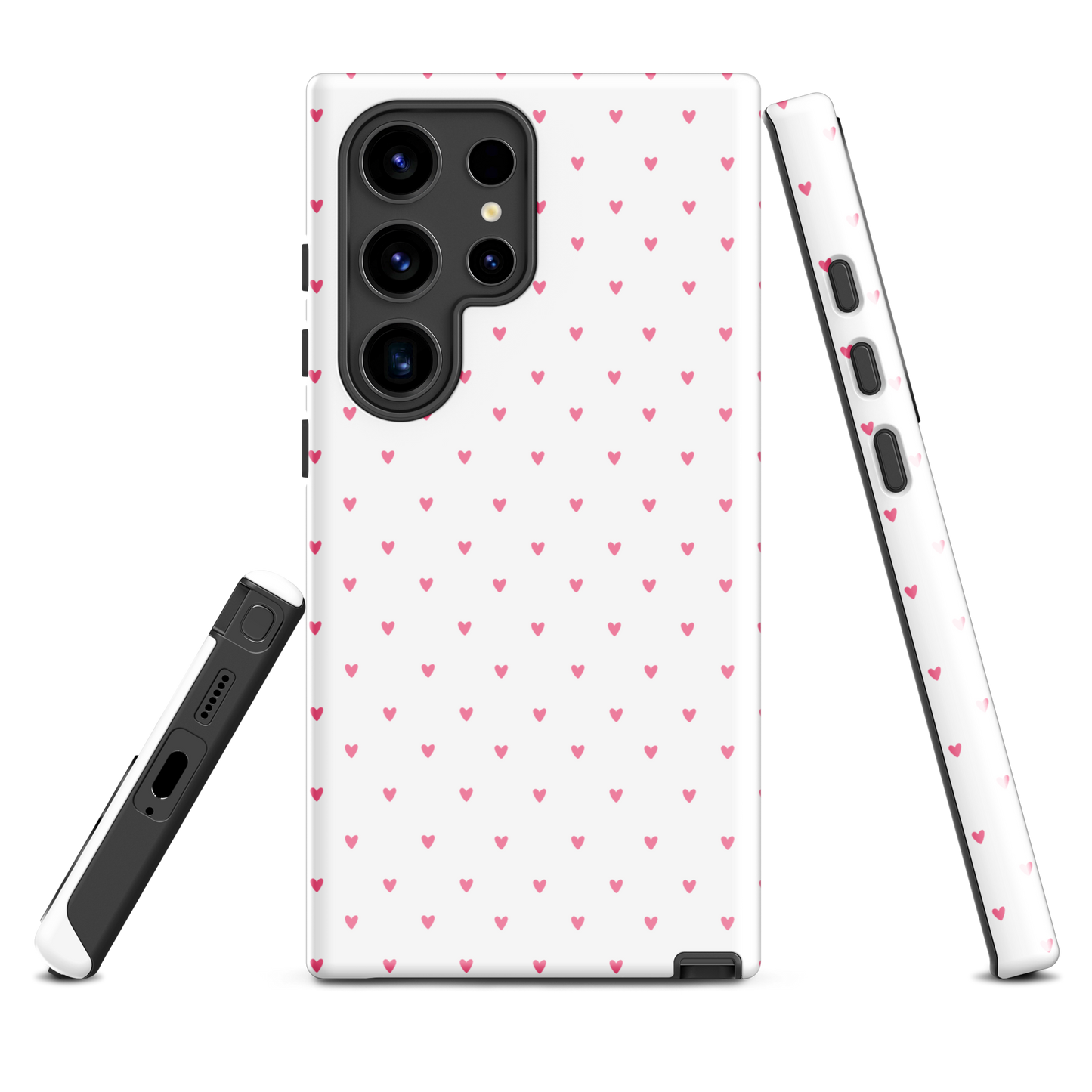 Phone Case for Samsung Galaxy with heart-dot pattern, playful polka-dot design, minimalist and stylish accessory.