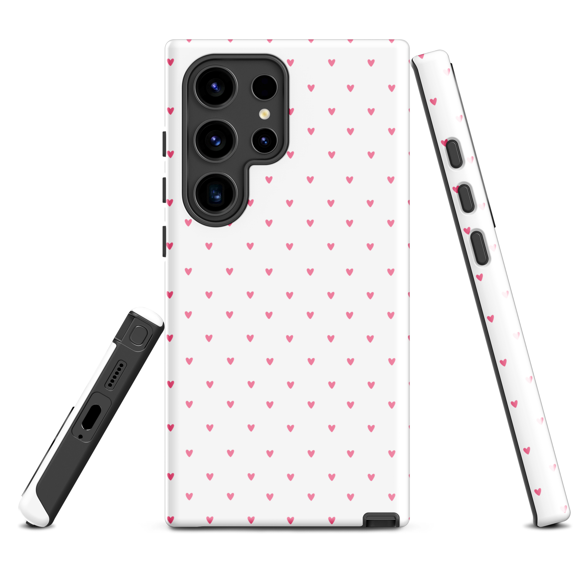 Phone Case for Samsung Galaxy with heart-dot pattern, playful polka-dot design, minimalist and stylish accessory.