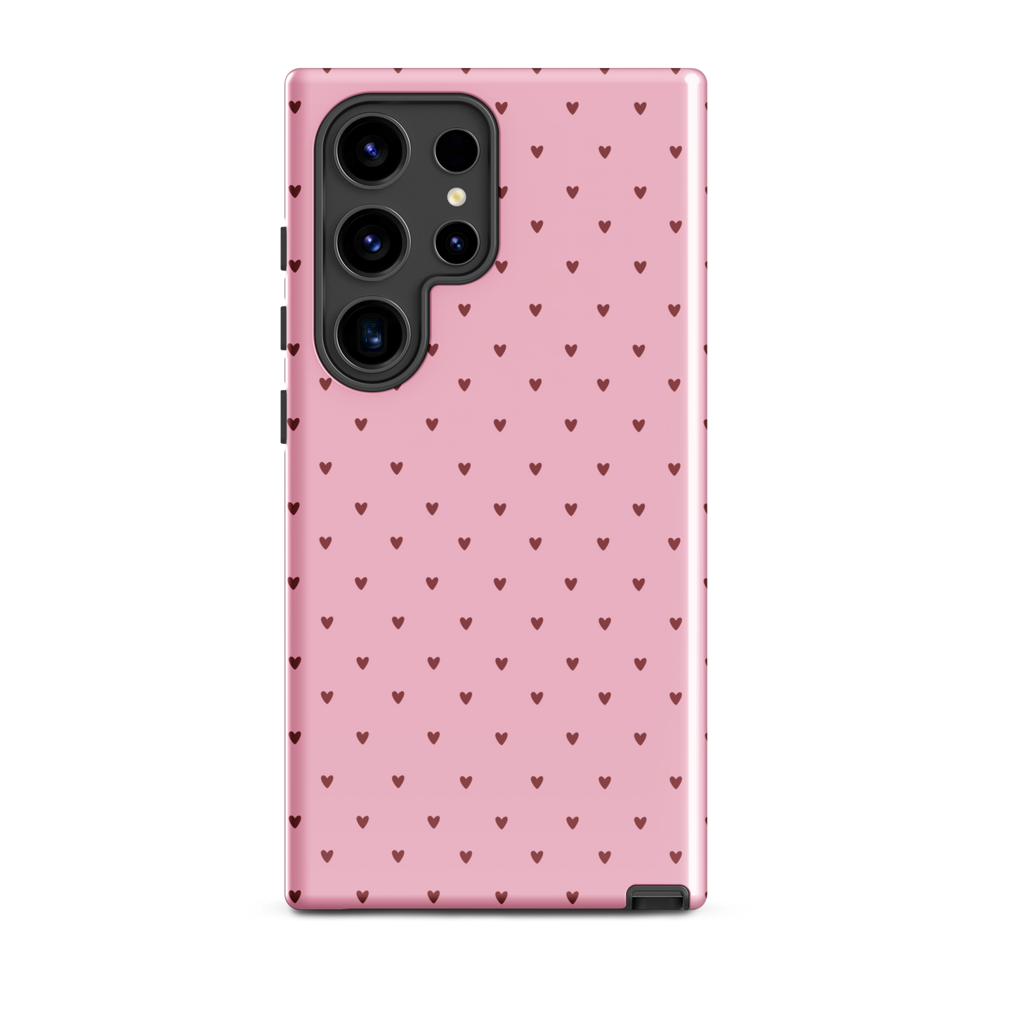 Phone Case for Samsung Galaxy with heart-dot pattern, featuring cute pink background and tiny hearts. Stylish and playful design.