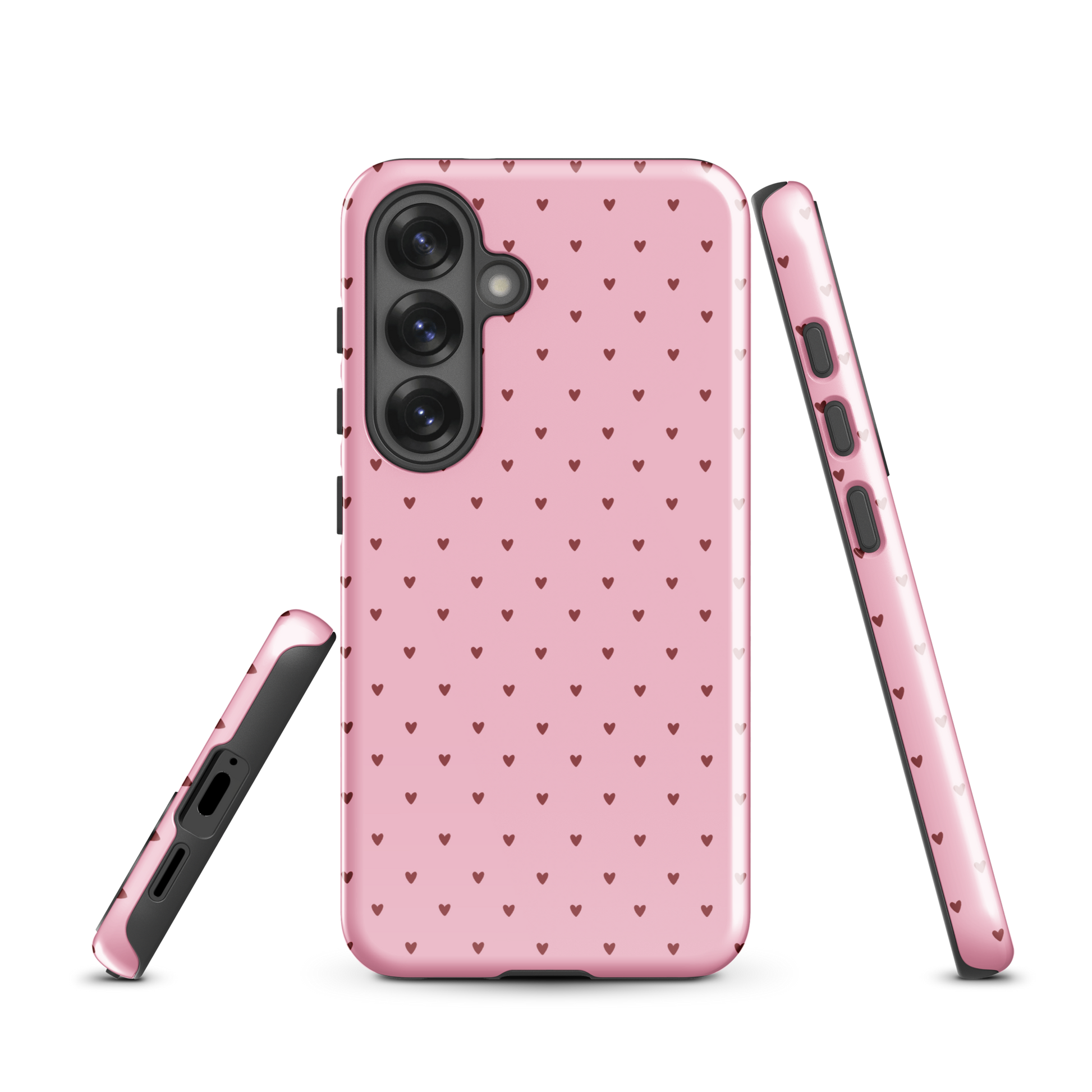 Phone Case for Samsung Galaxy with Heart-Dot Pattern in pink, featuring cute heart accents, modern style, and minimalist design.
