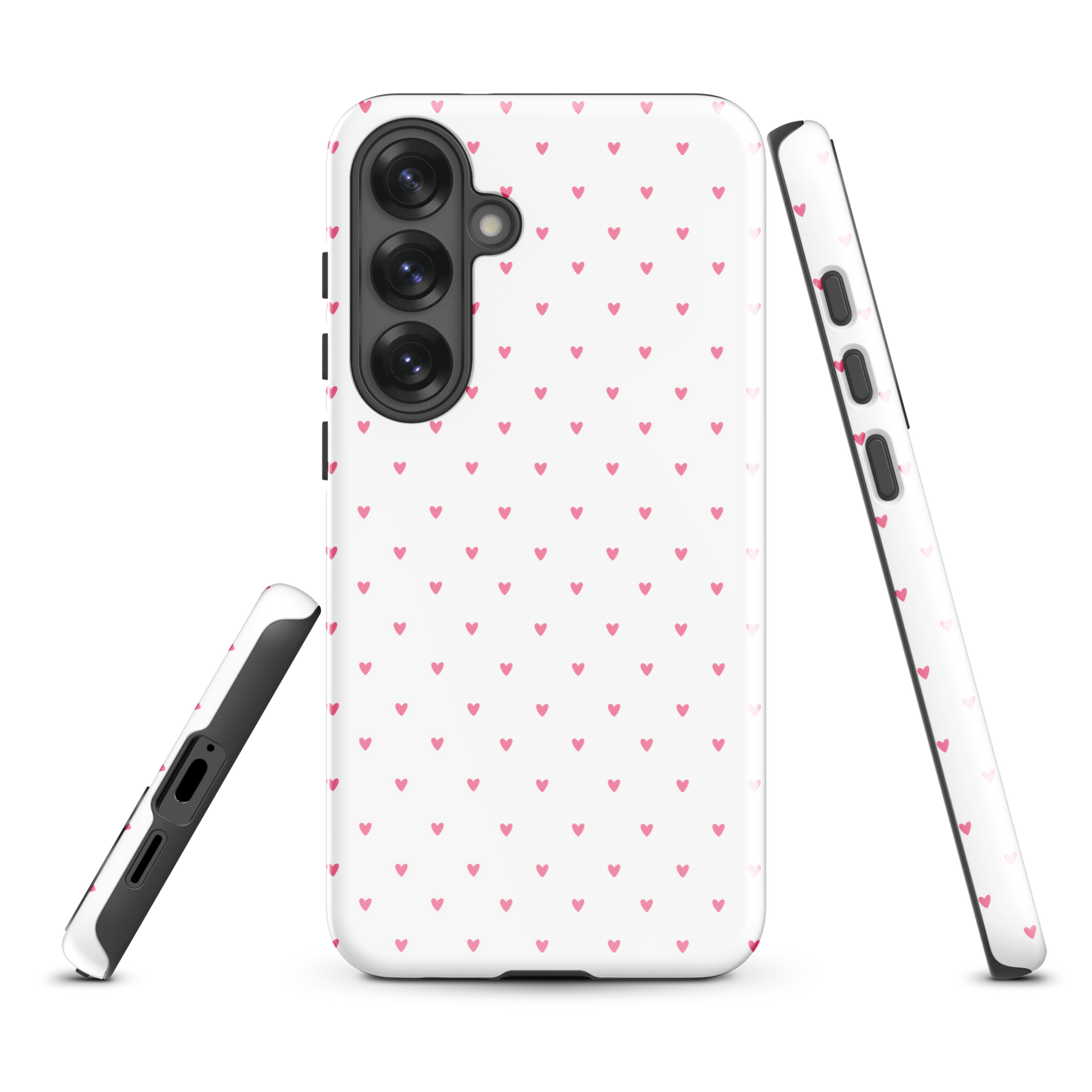Phone Case for Samsung Galaxy with heart-dot pattern design, featuring tiny pink hearts on a white background, playful and stylish.