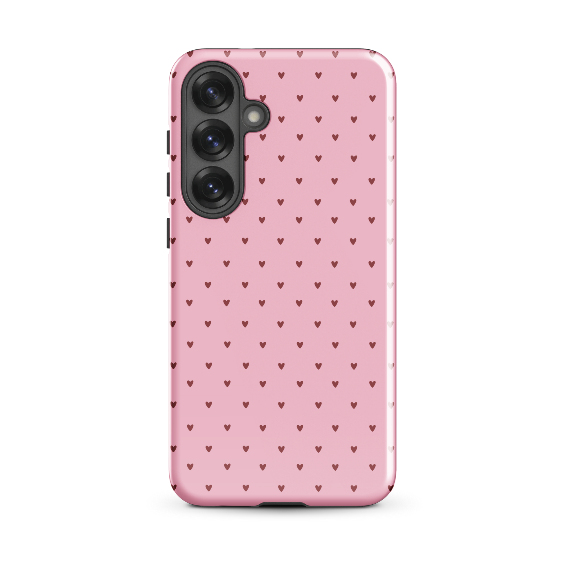 Phone Case for Samsung Galaxy with heart-dot pattern on pink background, combining cute and modern style.