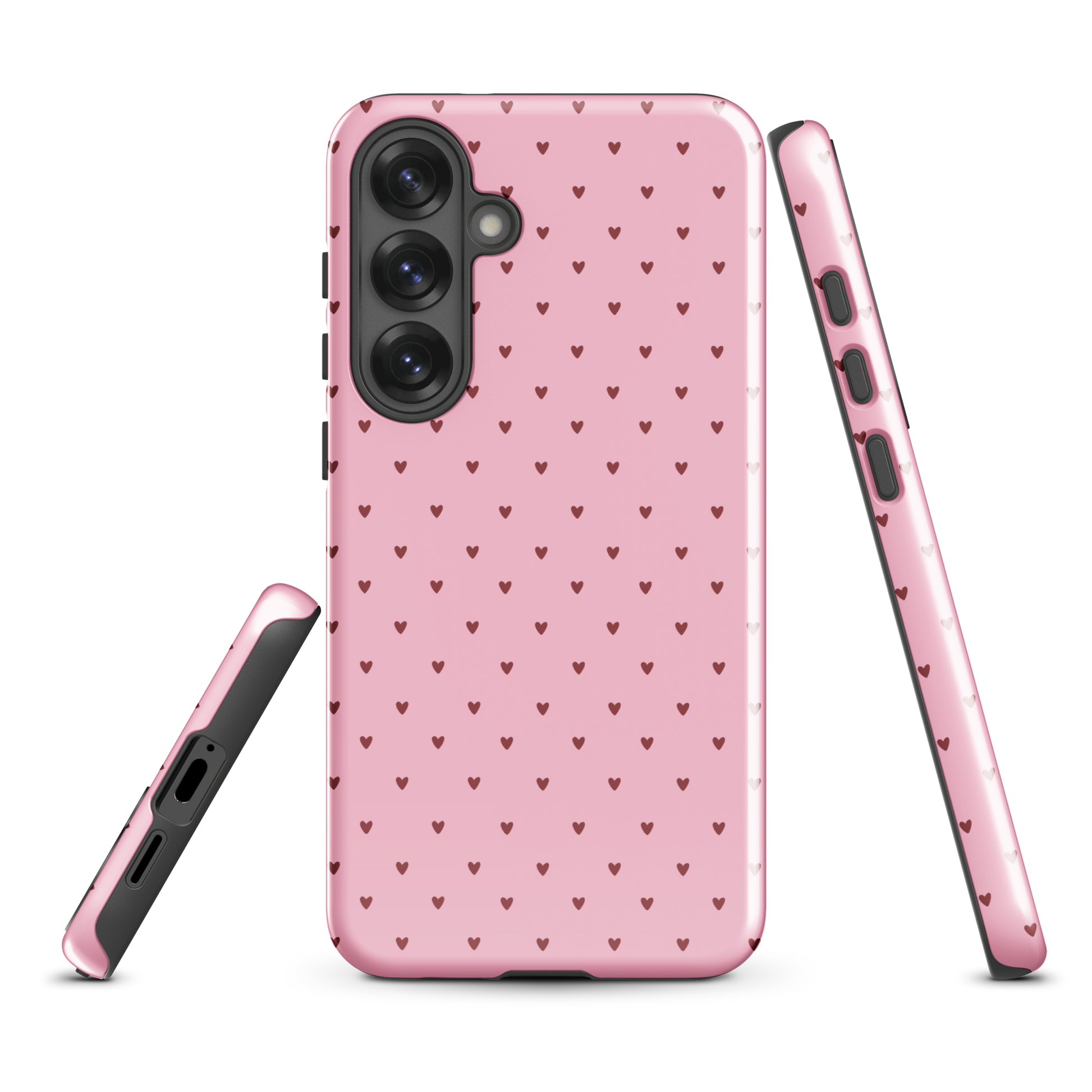 Phone Case for Samsung Galaxy with heart-dot pattern, playful and stylish design in pink with tiny hearts, minimalist accessory.
