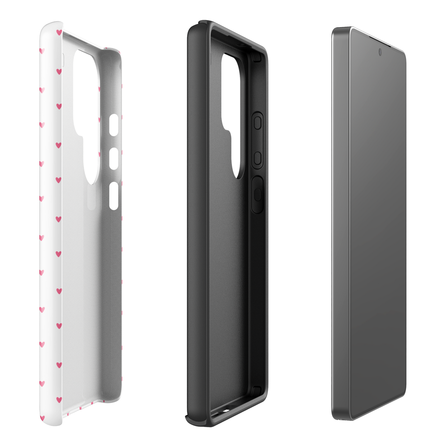 Phone Case for Samsung Galaxy with heart-dot pattern, featuring adorable hearts on a bold background. Stylish and minimalist design.