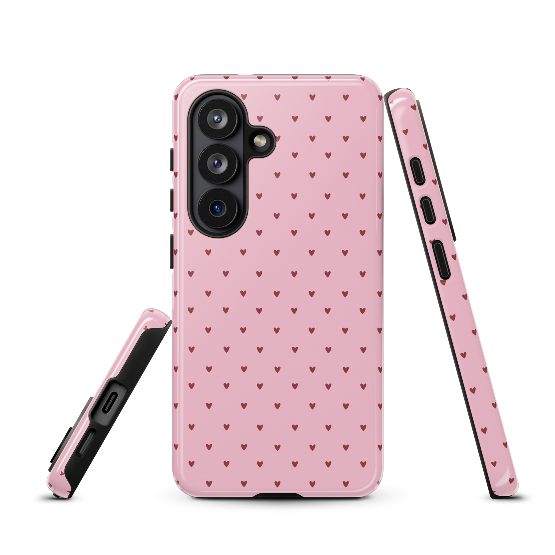 Phone Case for Samsung Galaxy with heart-dot pattern, playful polka-dot design on a pink background