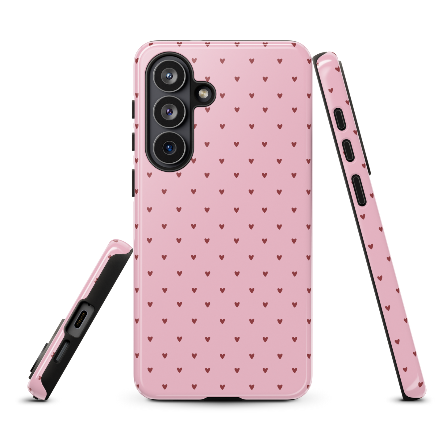 Phone Case for Samsung Galaxy with heart-dot pattern, playful polka-dot design in pink.