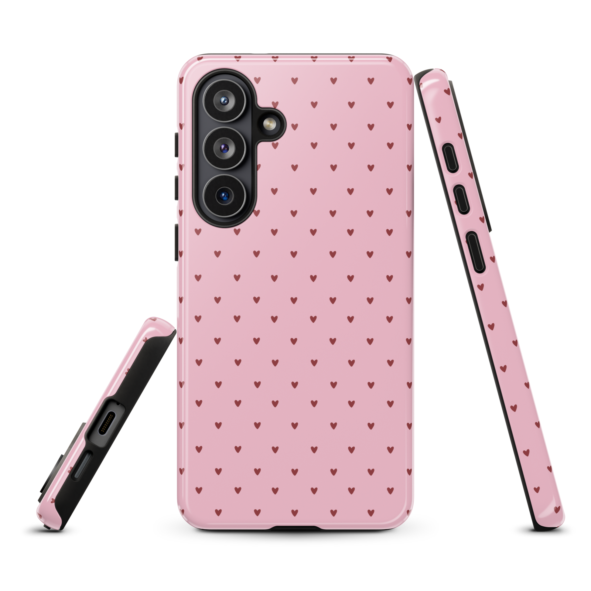 Phone Case for Samsung Galaxy with heart-dot pattern, playful polka-dot design in pink.