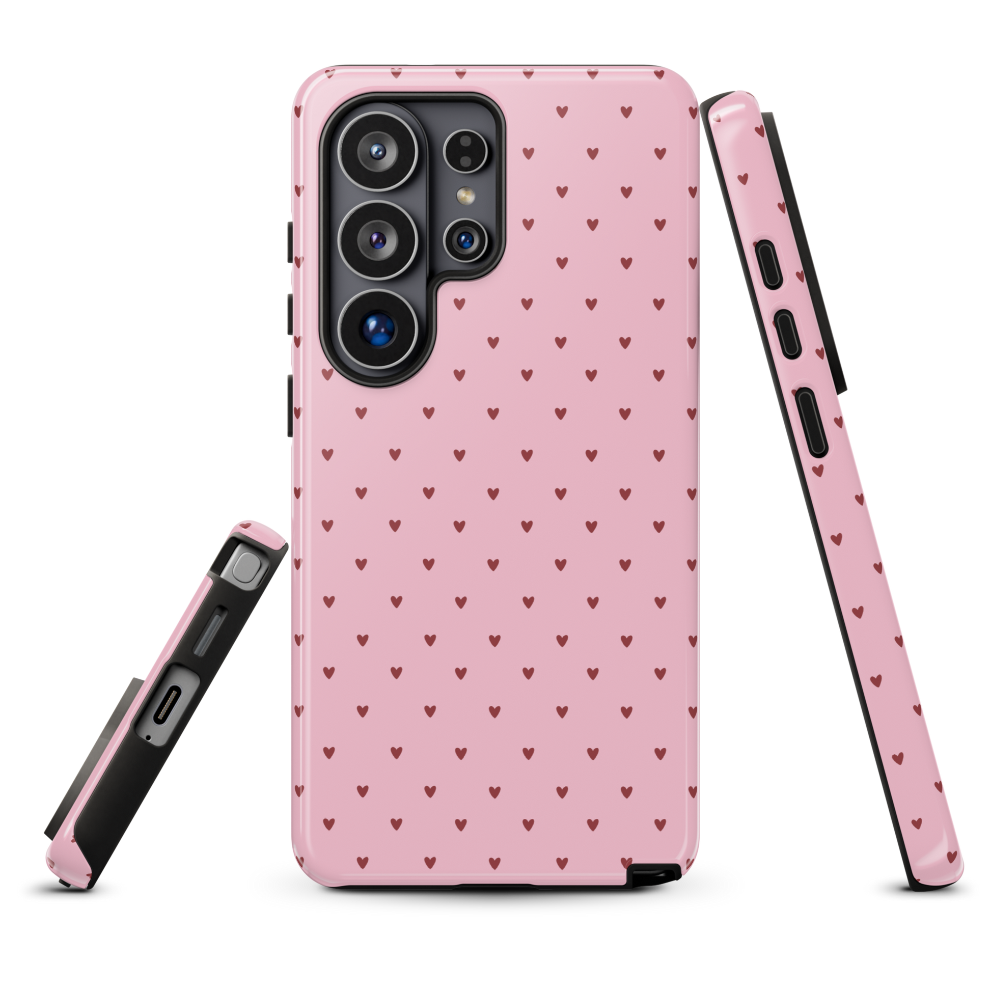 Phone Case for Samsung Galaxy with heart-dot pattern in pink, featuring tiny hearts for a cute and modern style.