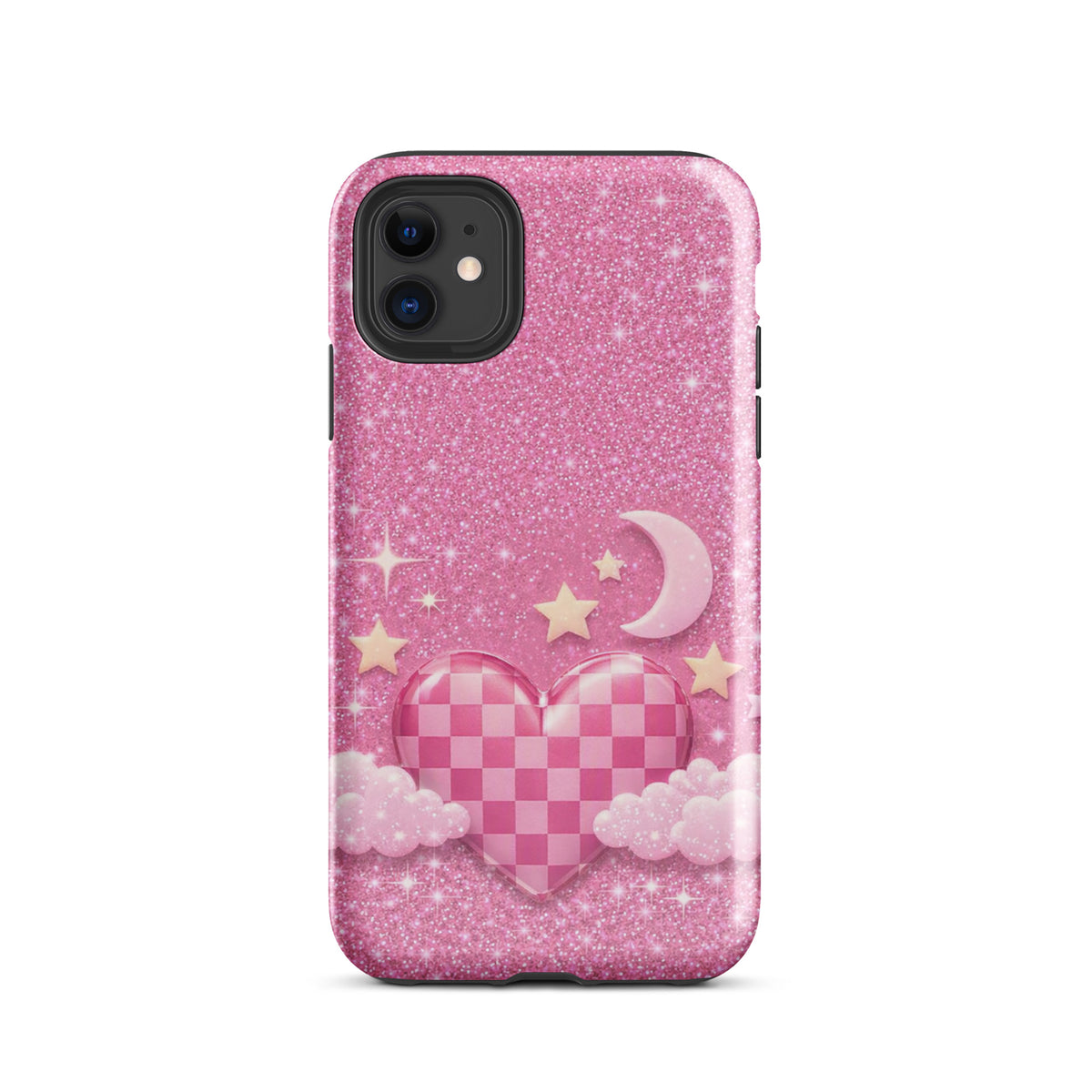 Phone Case for iPhone - Pink Checkered Heart Glitter Dream